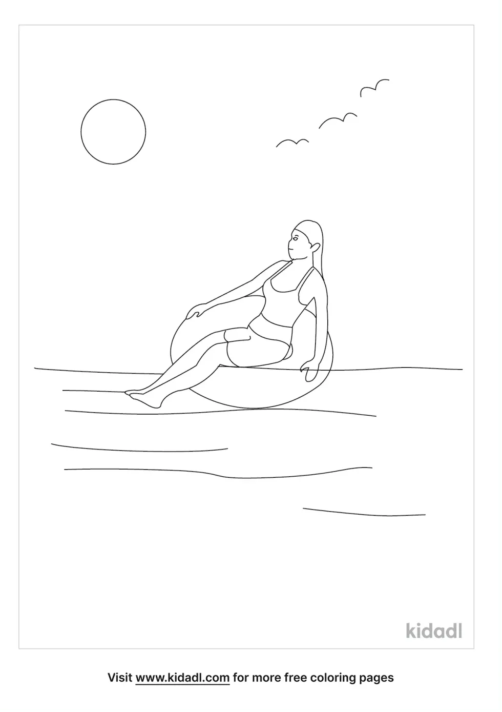Person Floating In Ocean Coloring Page