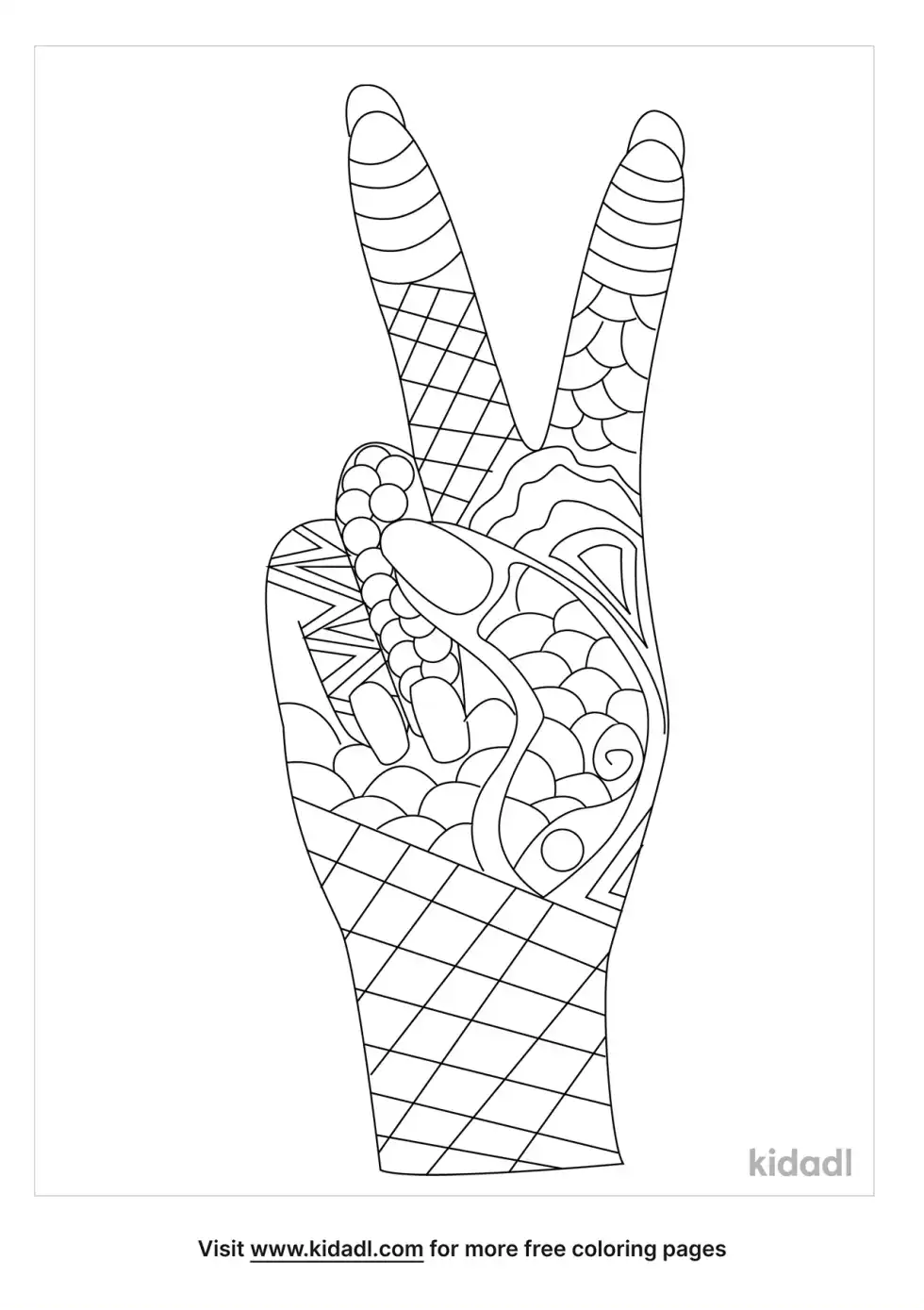 Peace Hand Hippie Coloring Page