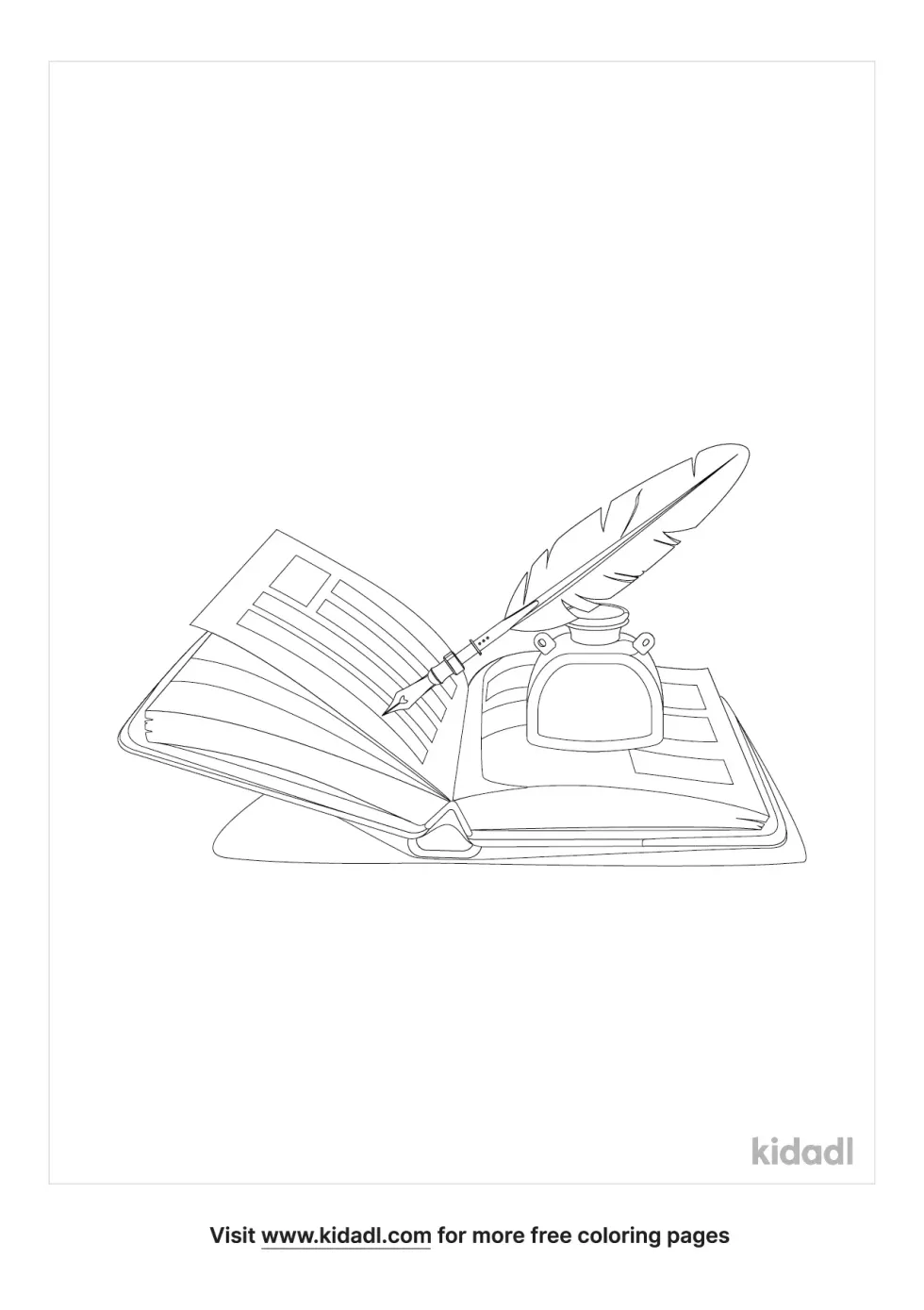 Book And Feather Pen Coloring Page