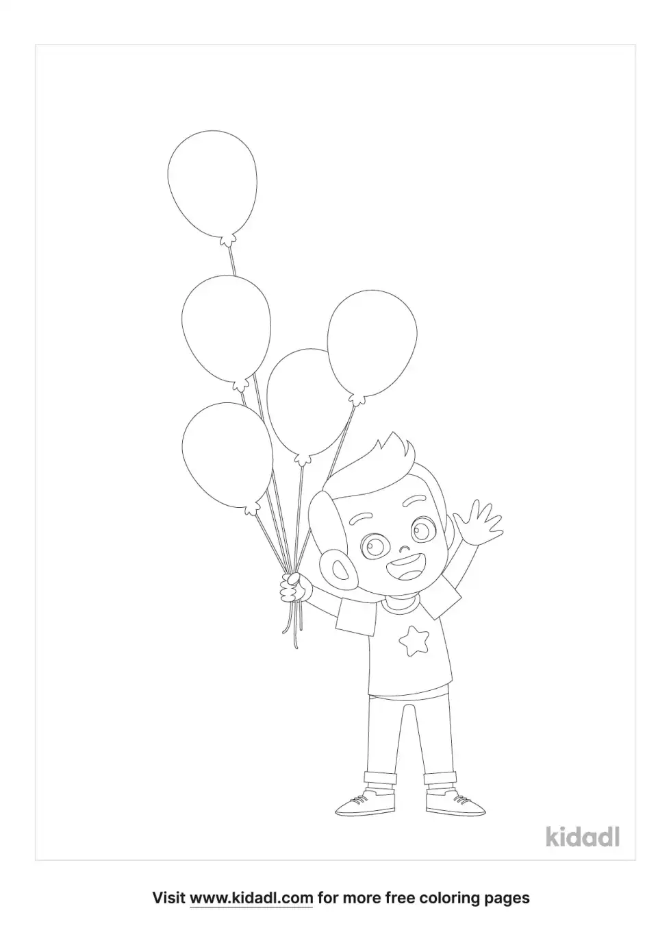 Boy Holding 5 Balloons Coloring Page