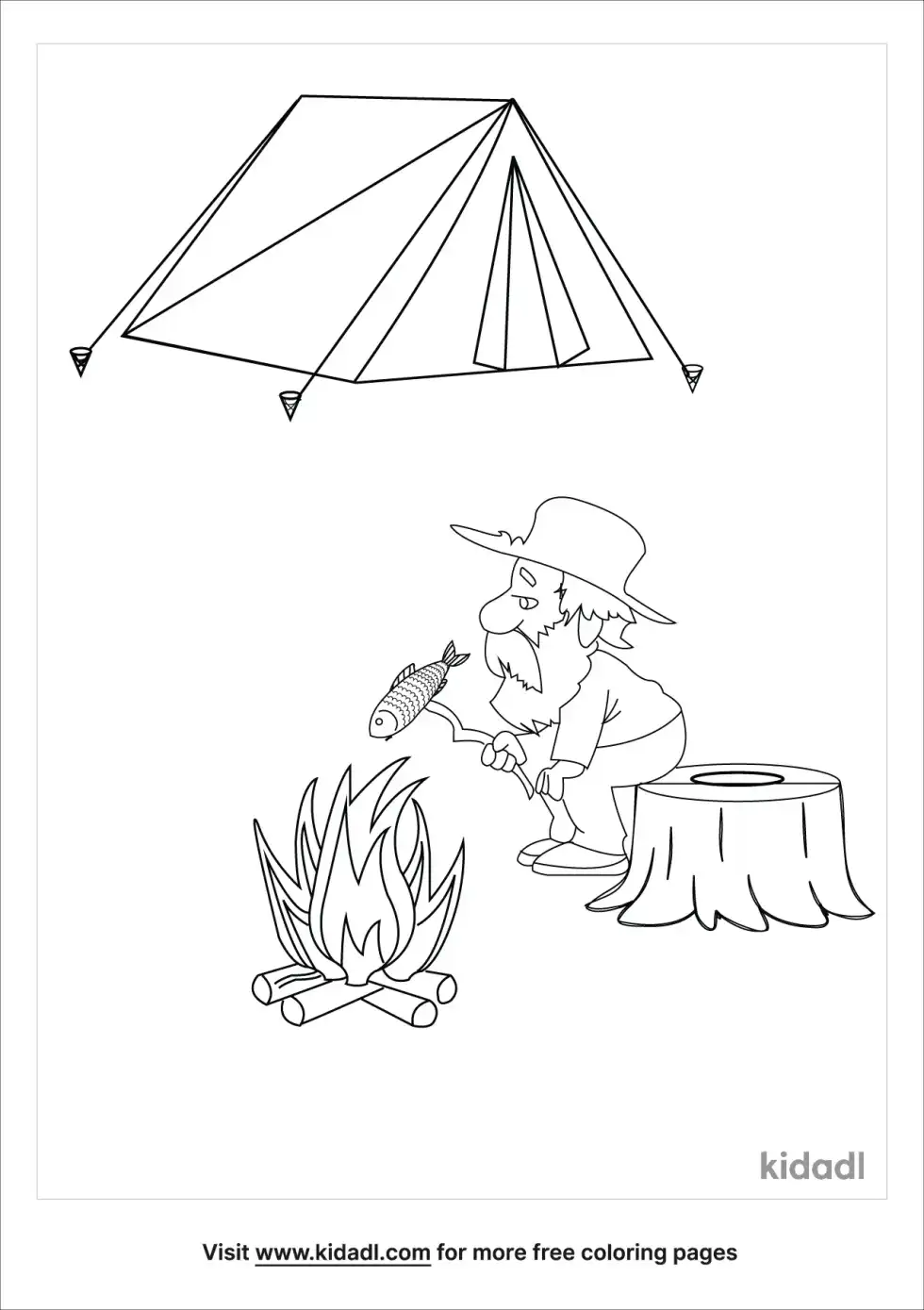 Campfire With Fish Cooking Coloring Page