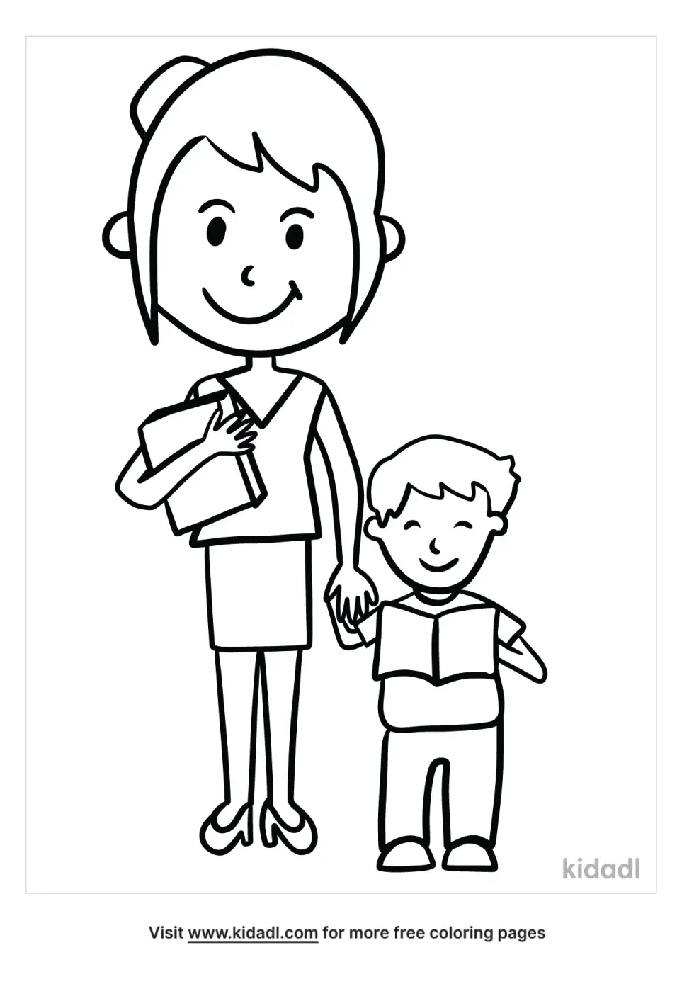 Boy And Teacher Coloring Page