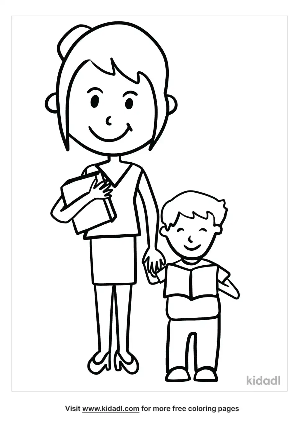 Boy And Teacher Coloring Page
