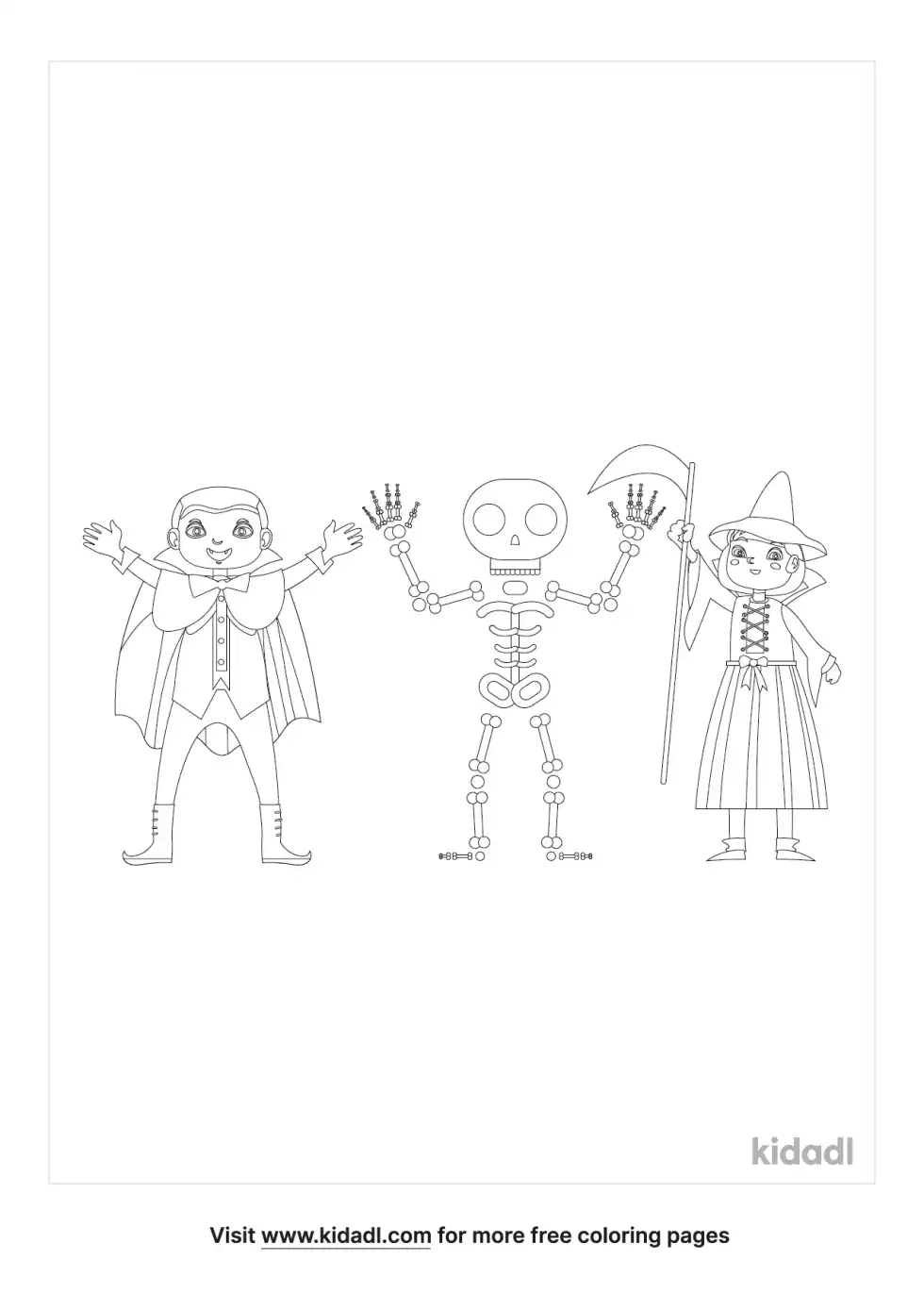 Vampire Witch Skeleton Coloring Page