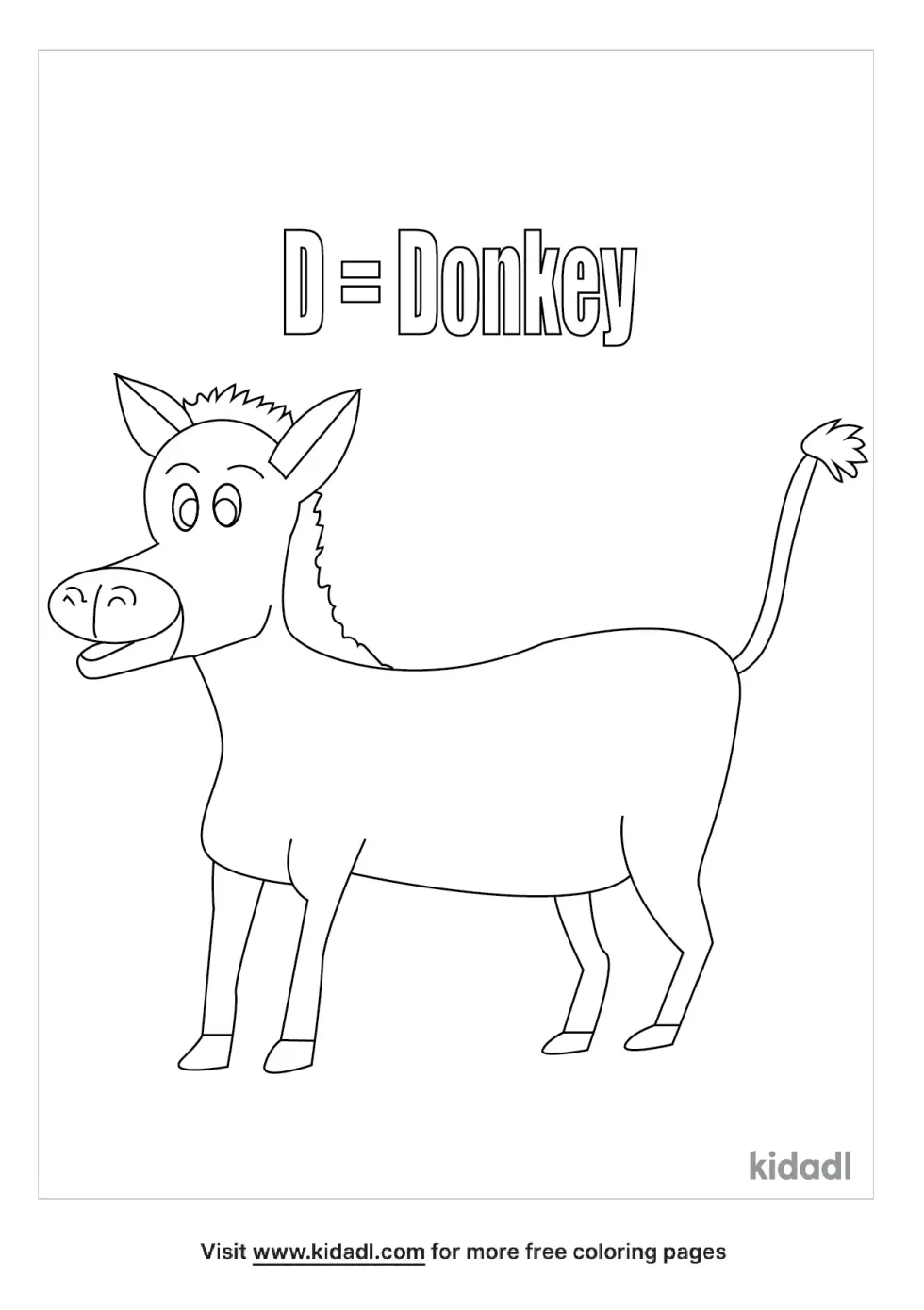 D Is For Donkey Coloring Page