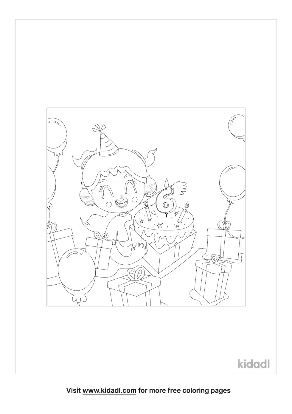 Happy 6th Birthday Girl Coloring Page