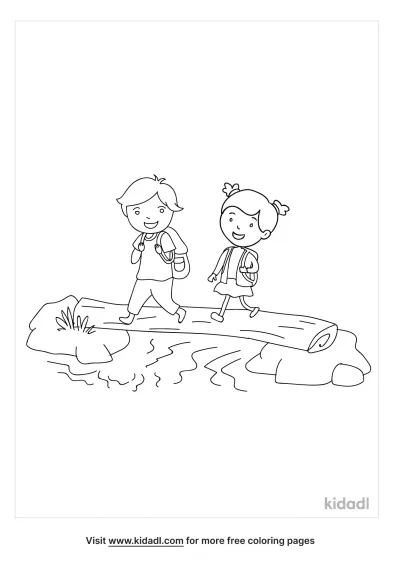 Kid Walking Across Log Coloring Page