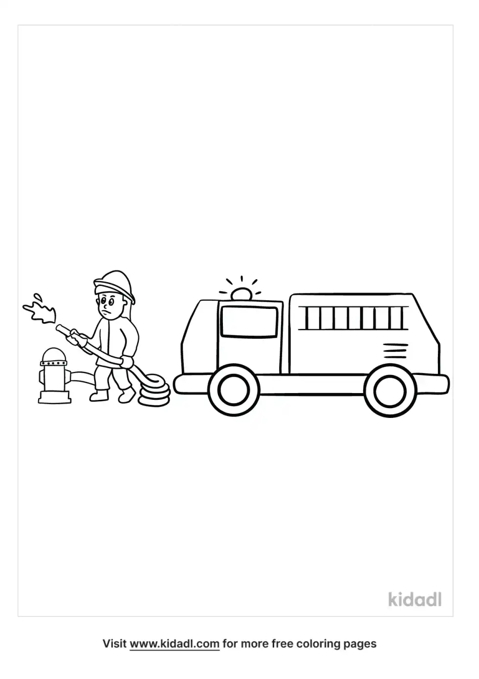 Fireman And Truck Coloring Page