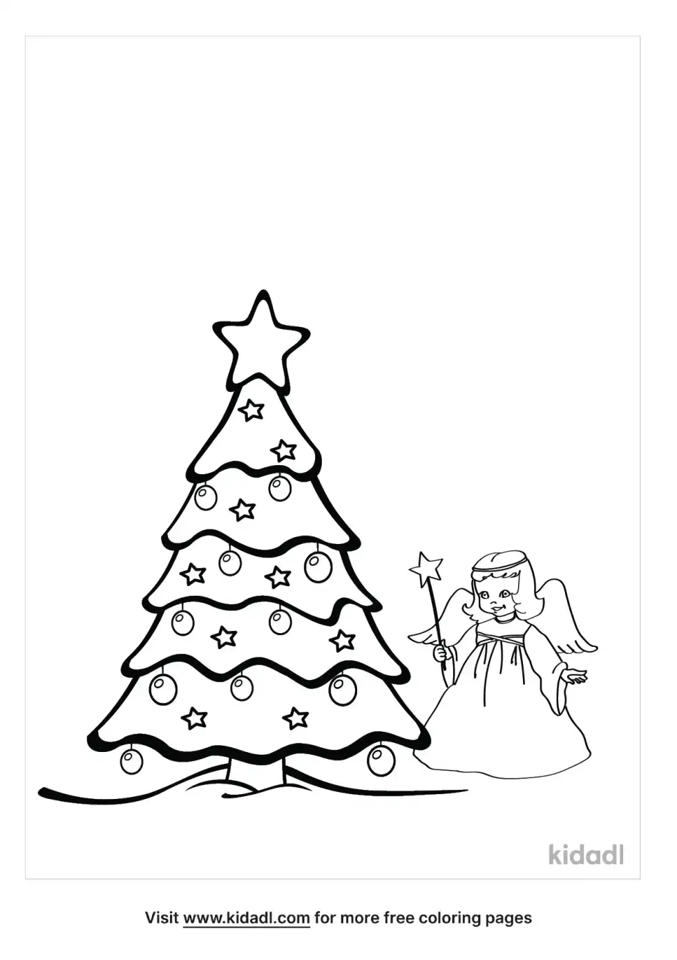 Christmas Tree With Angel Coloring Page