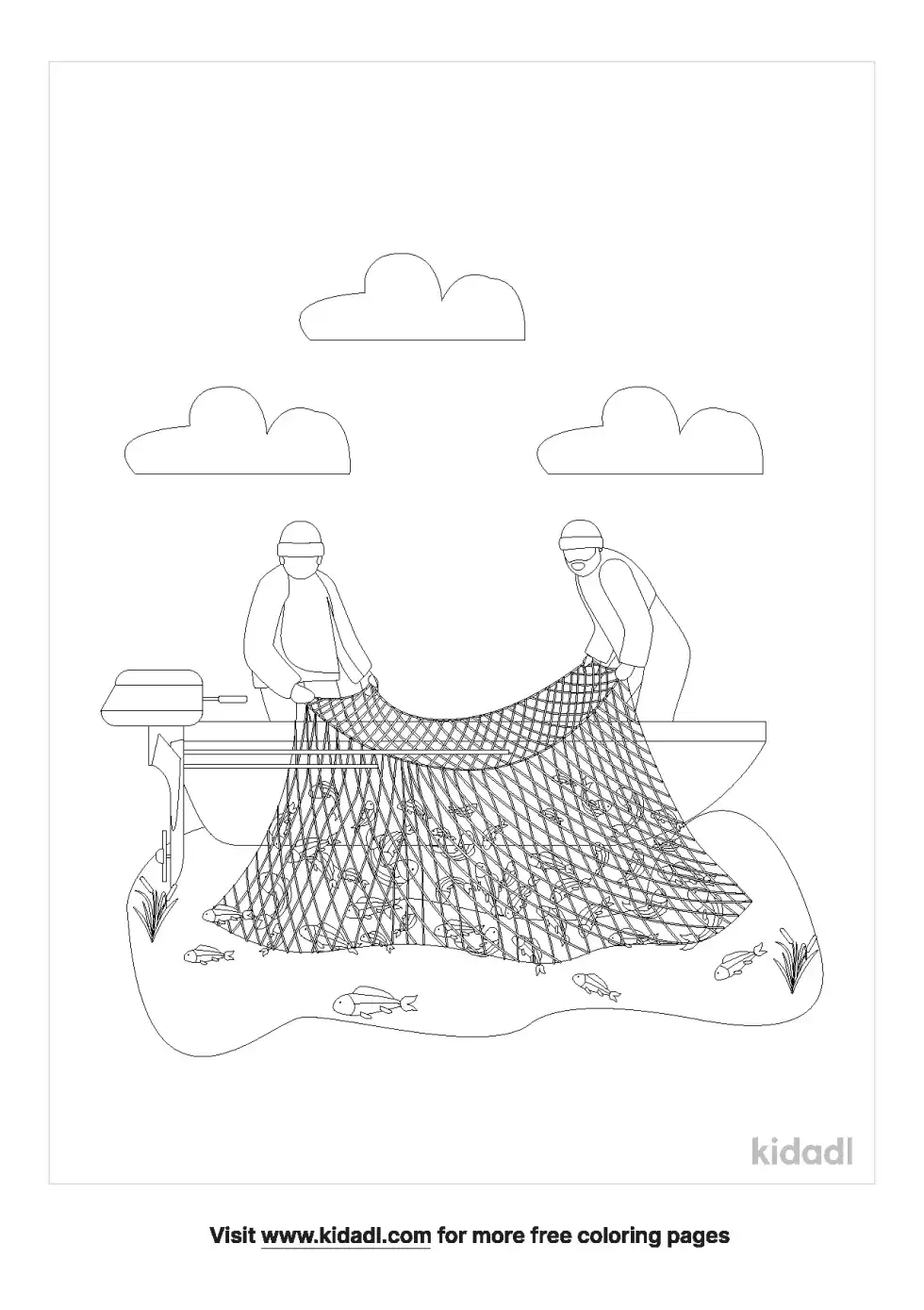 Boat On Water With Fish Below Coloring Page