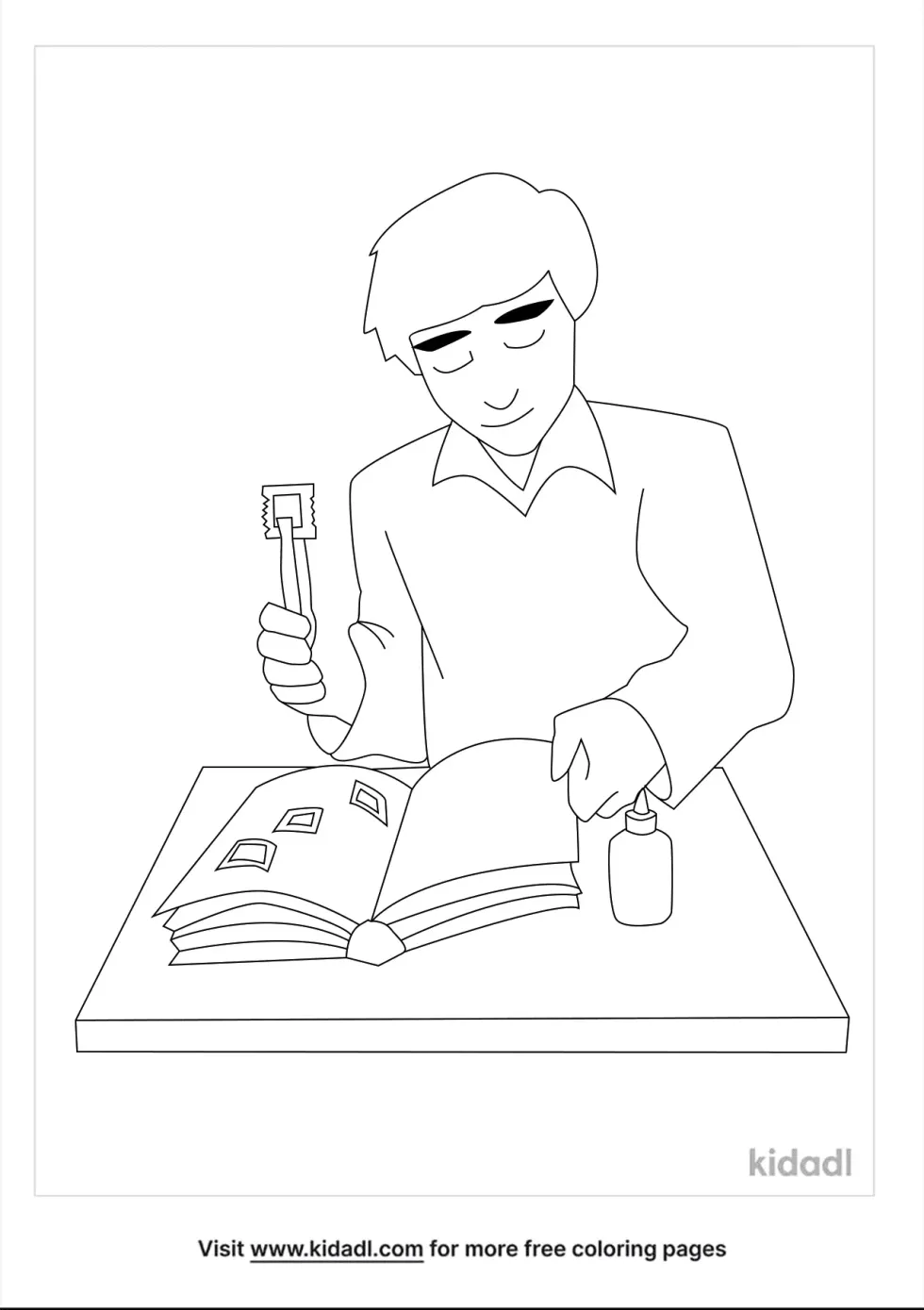 Boy Collecting Stamps Coloring Page