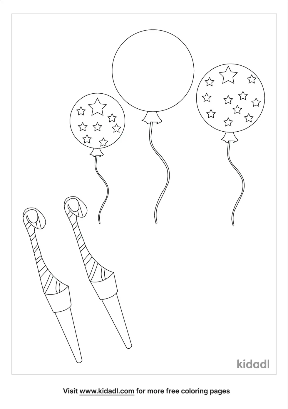 Balloons And Noisemakers Coloring Page