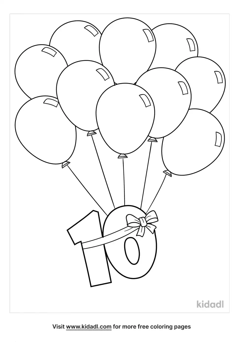 10 Balloons Coloring Page