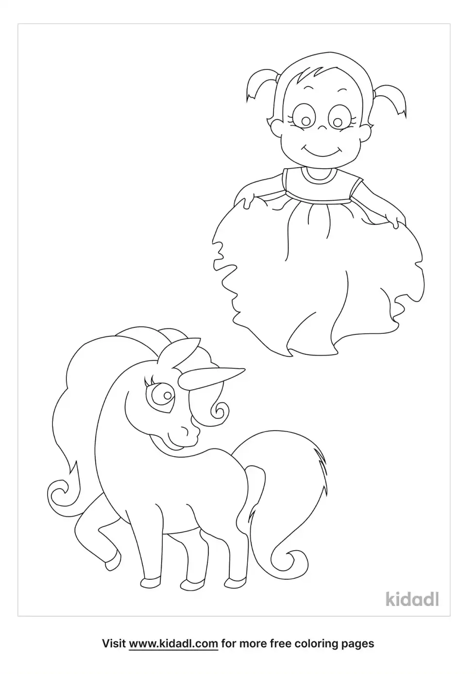 Girl And Unicorn Coloring Page