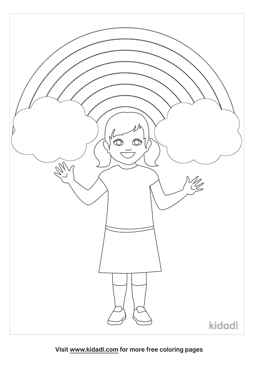 Girl And Rainbow Coloring Page