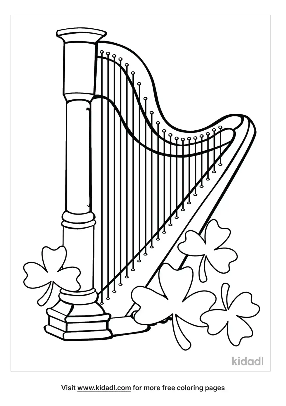 Harp And Shamrocks Coloring Page