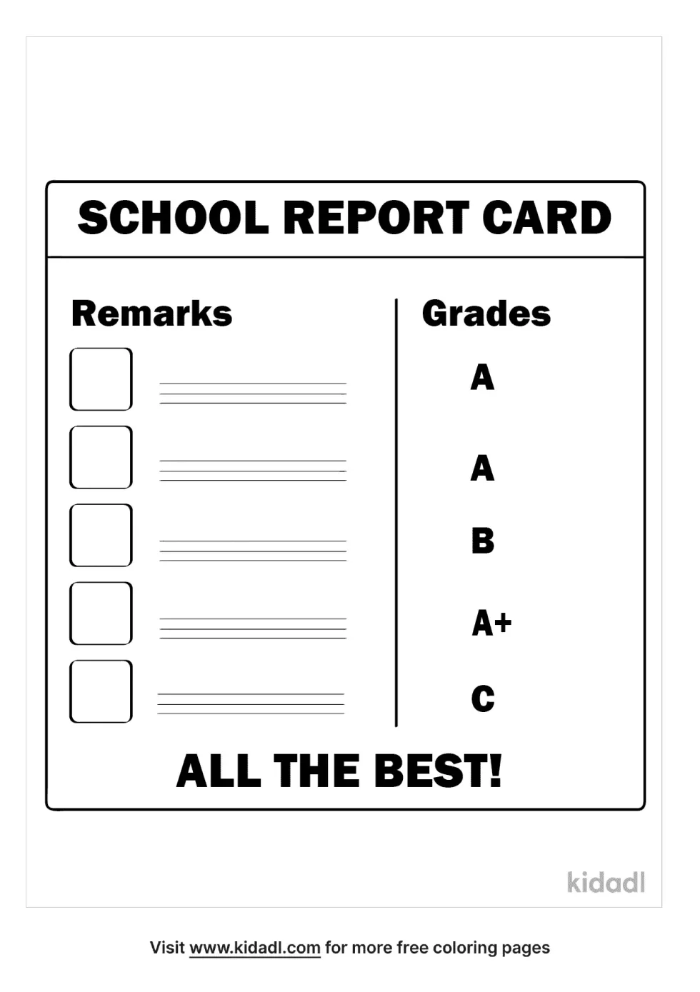 Report Card Coloring Page
