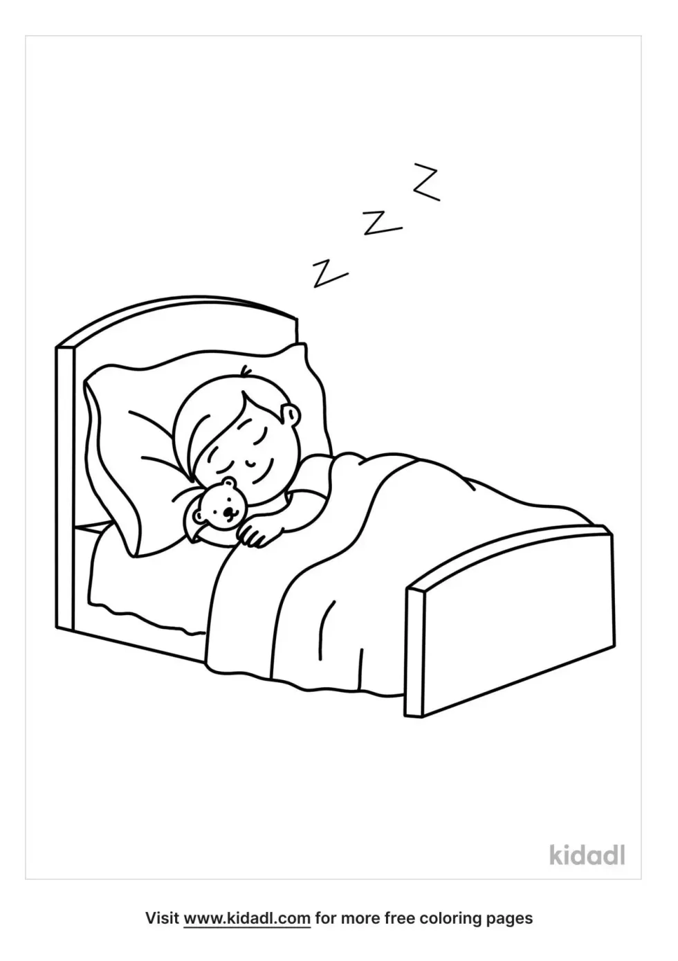Teddy Bear And I Sleeping Coloring Page