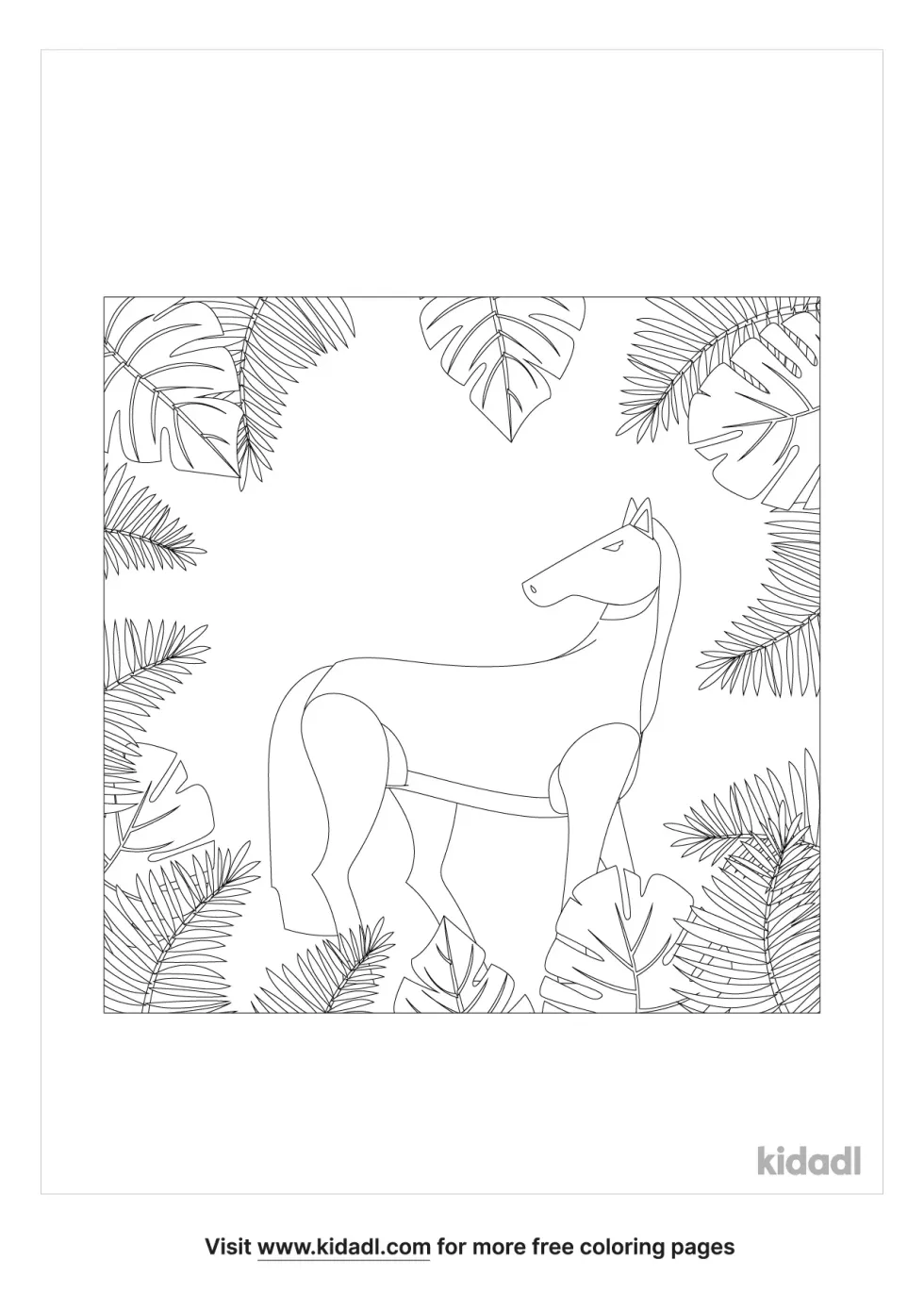 Horse In A Forest Coloring Page
