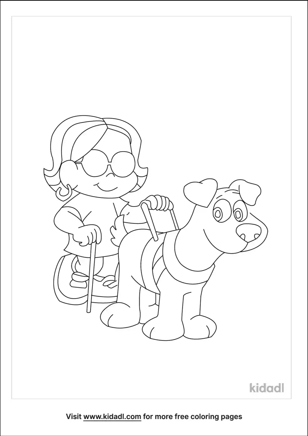 Blind Girl And Her Dog Coloring Page