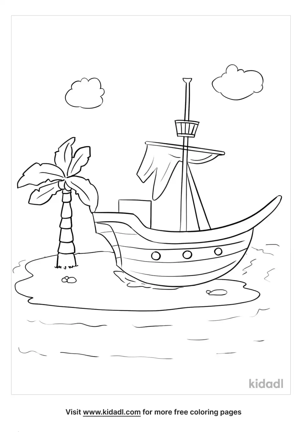 Ship And Island Coloring Page