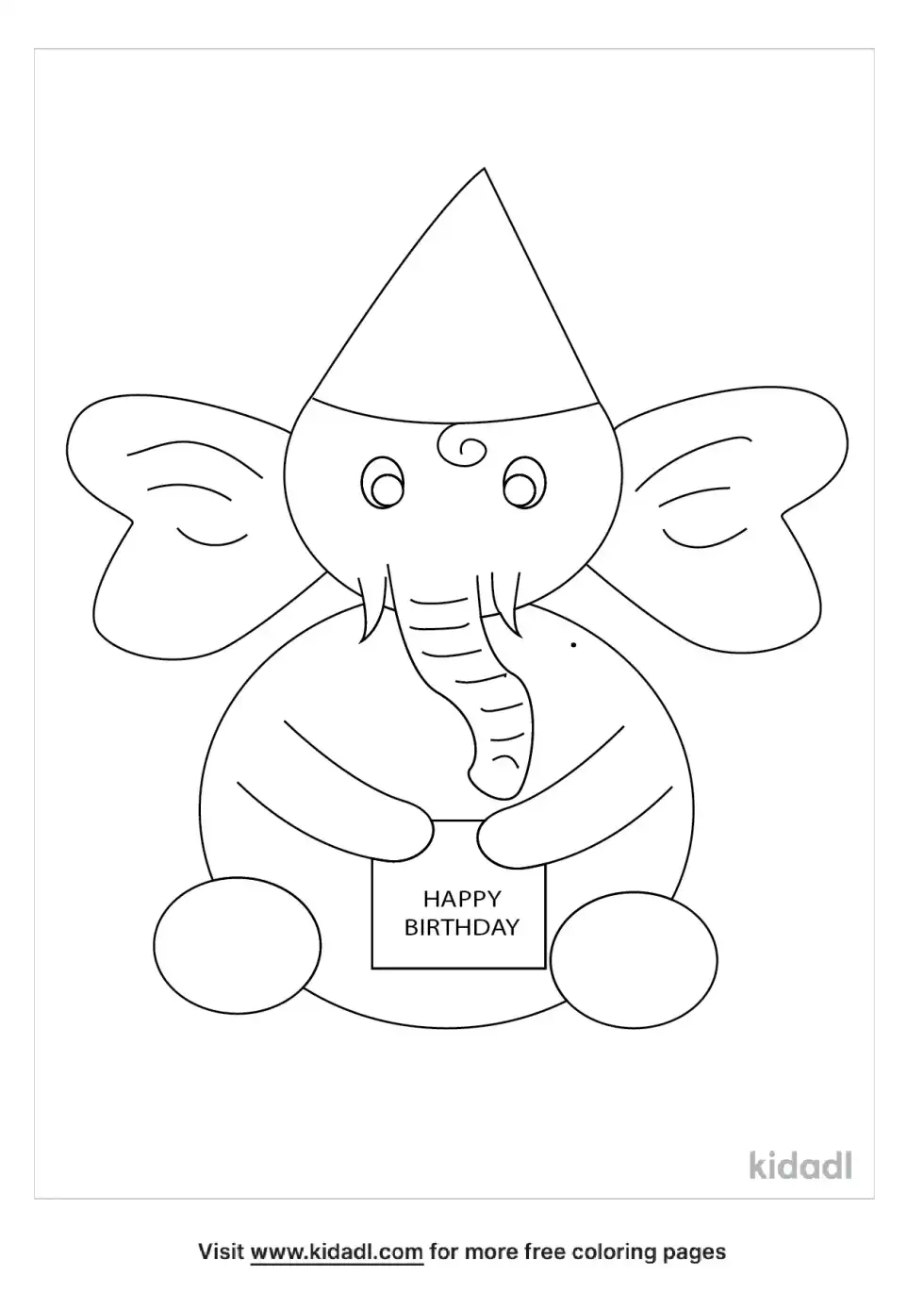 Birthday Elephant Coloring Page