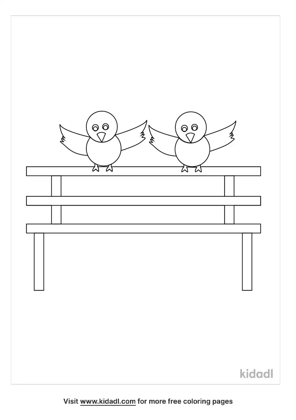 Birds On A Bench Coloring Page