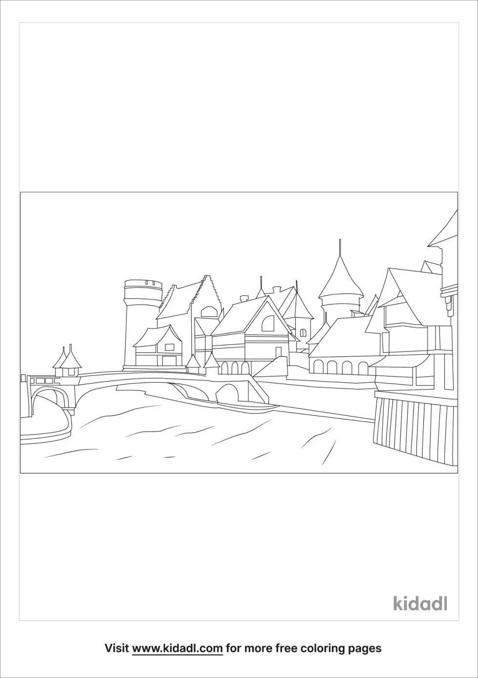 River Town Coloring Page