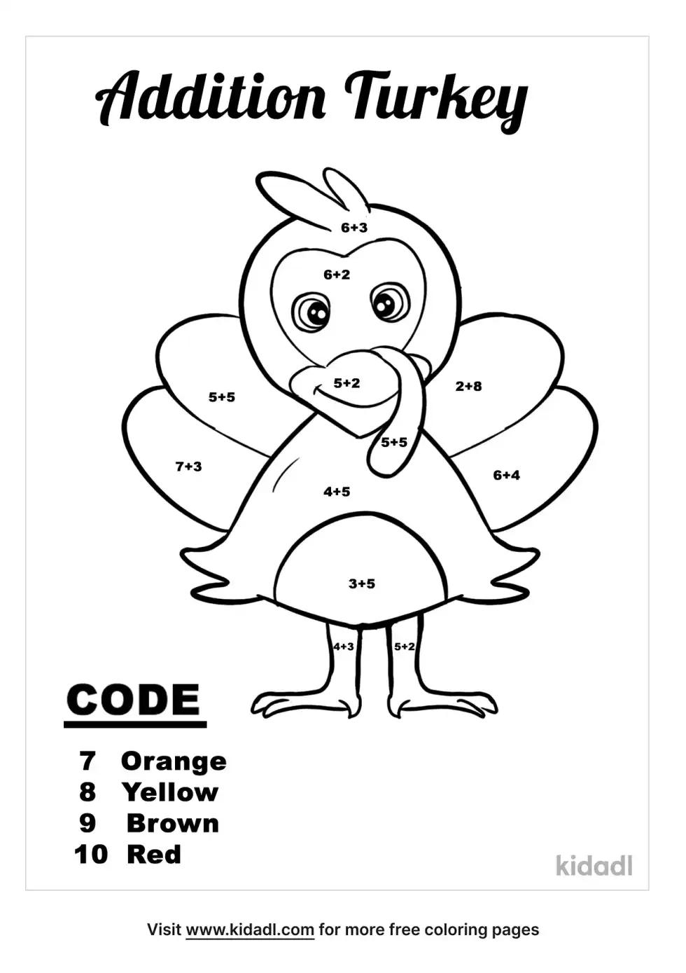 Addition Turkey Coloring Page