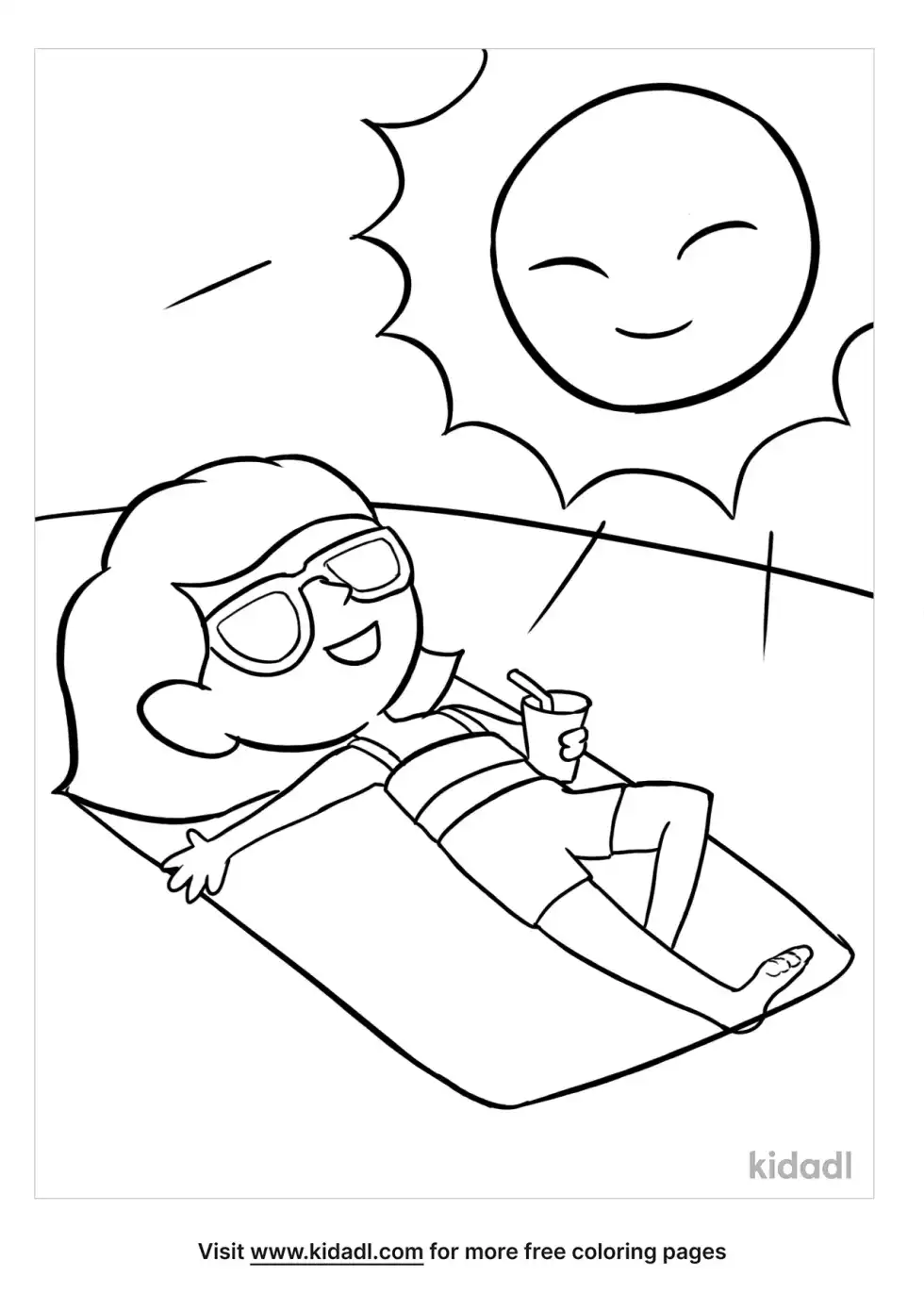 Girl Sunbathing Coloring Page