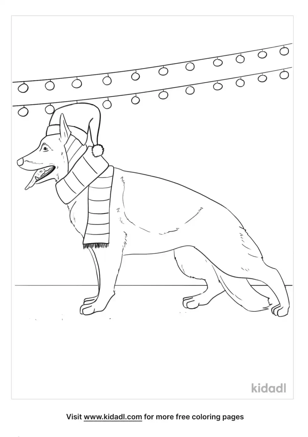 German Shepherd Christmas Coloring Page