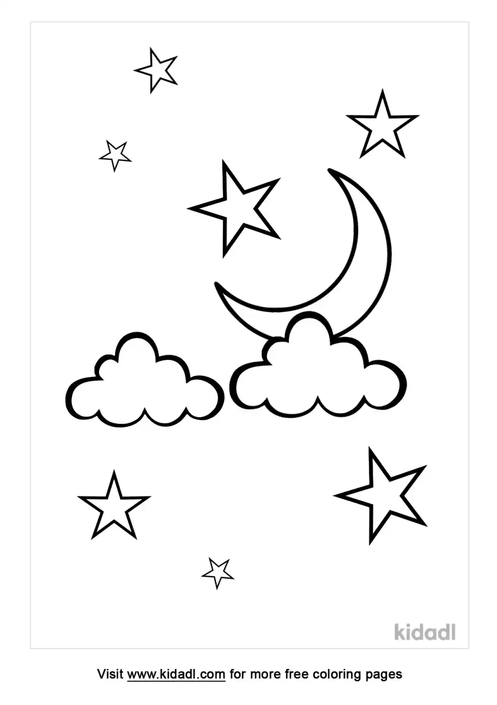Moon, Stars And Clouds Coloring Page
