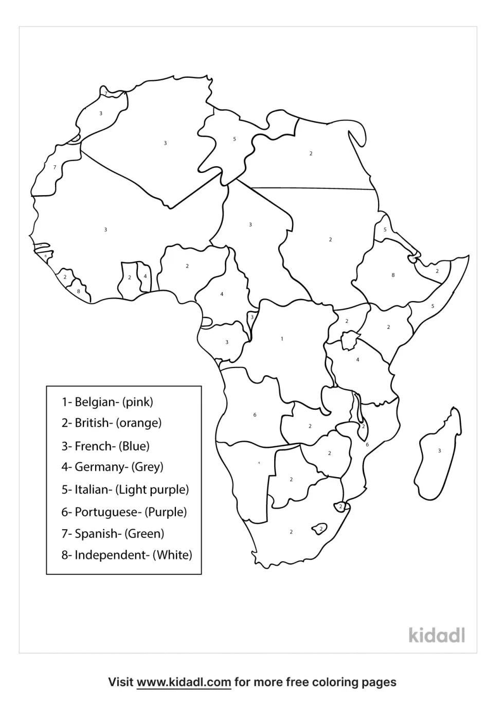 Colonial Africa Map Labeled Coloring Page