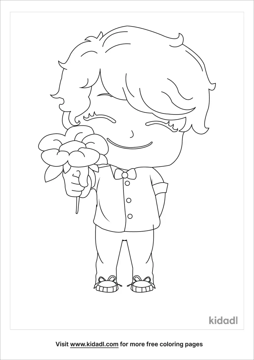 Boy With Flowers Coloring Page