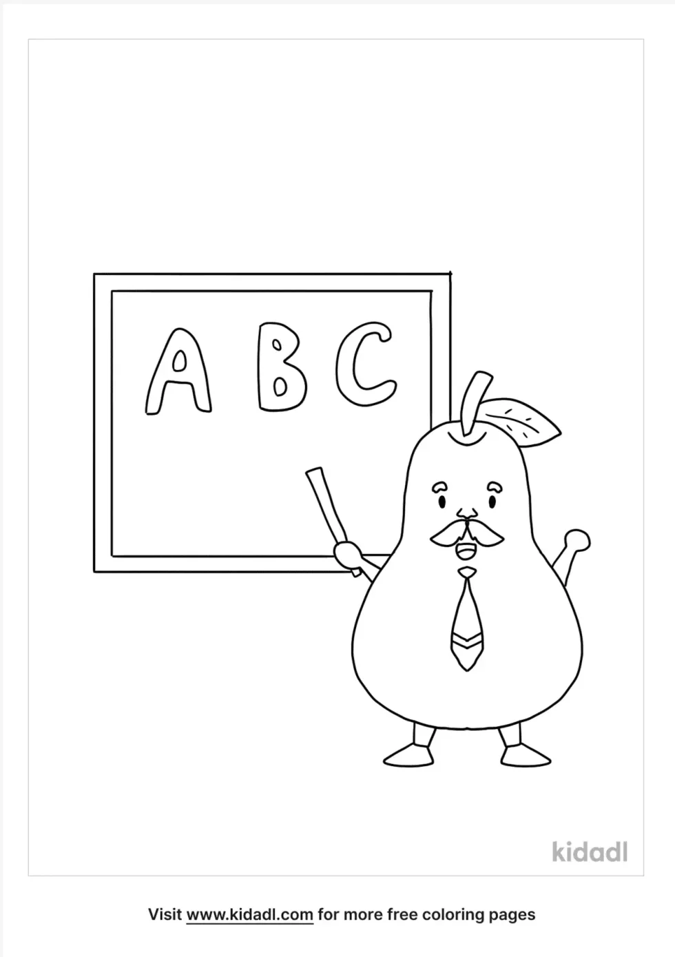 Cartoon Pear Teaching Coloring Page