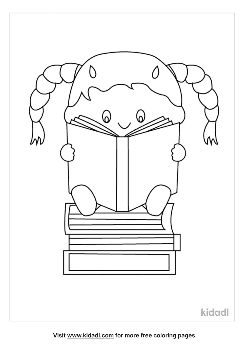 Girl Sitting On Books Coloring Page