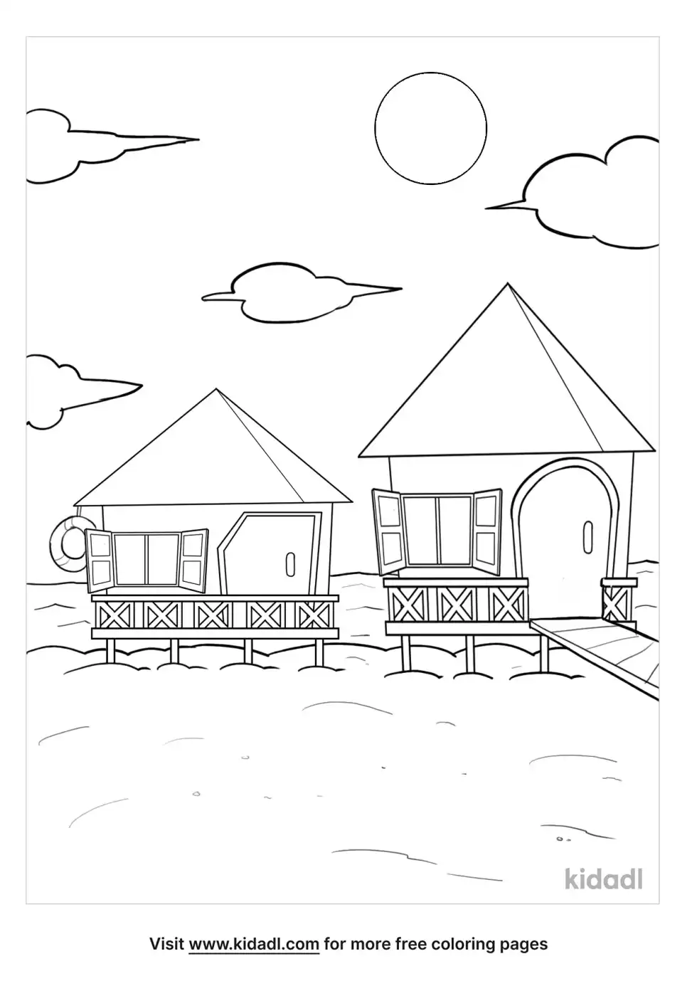 Coastal Area With Houses Coloring Page