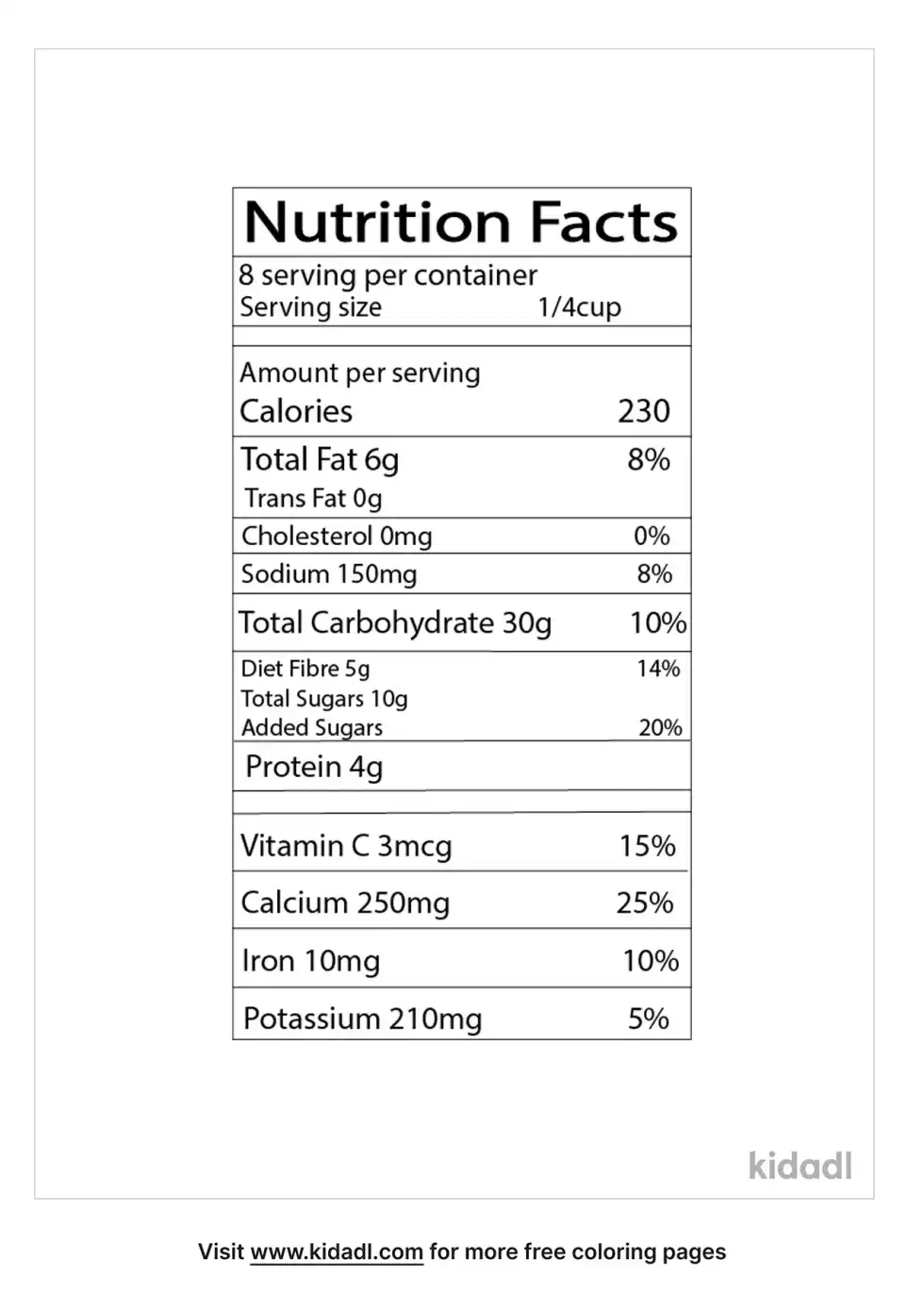 Ingredients Label Coloring Page