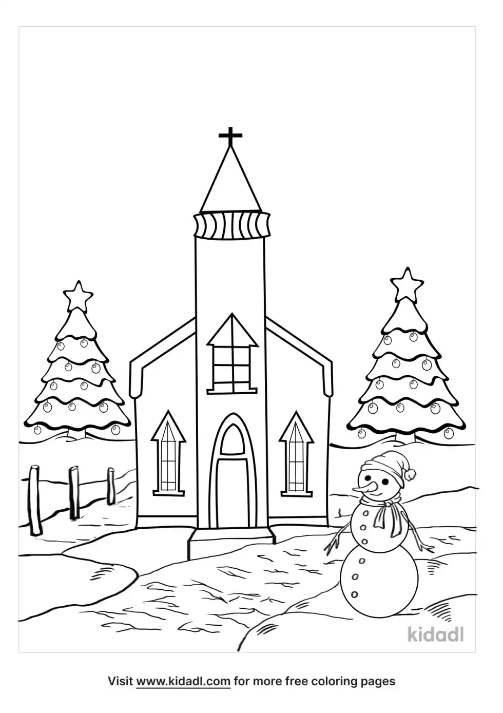 Winter Church Scene Coloring Page