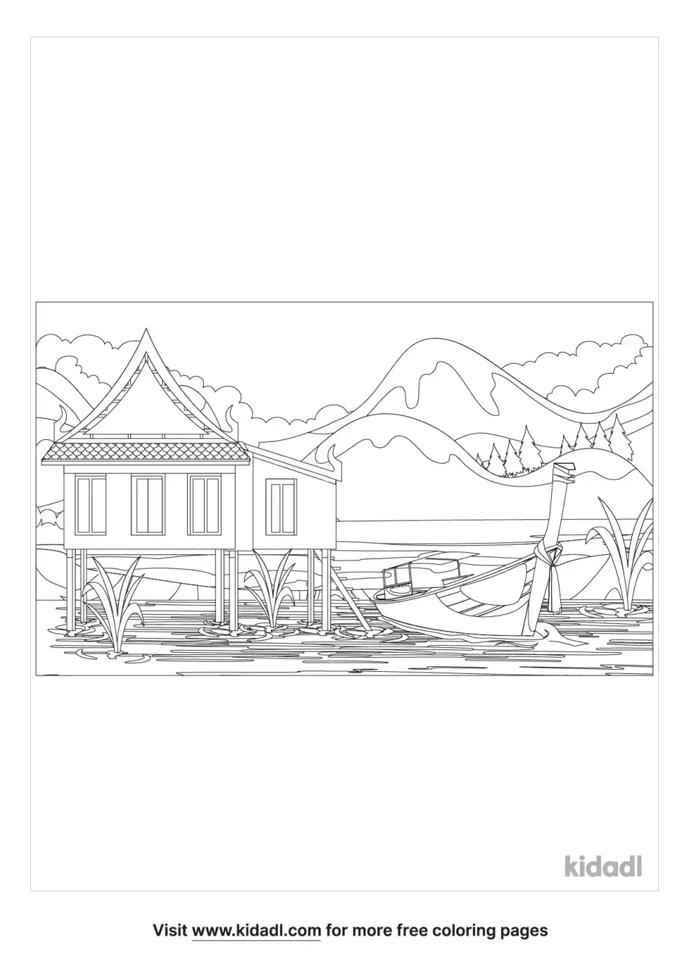 Thai Village Coloring Page
