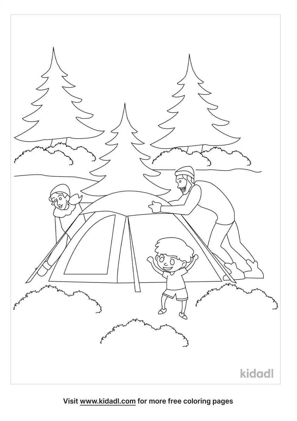 Family Setting Up A Tent Coloring Page