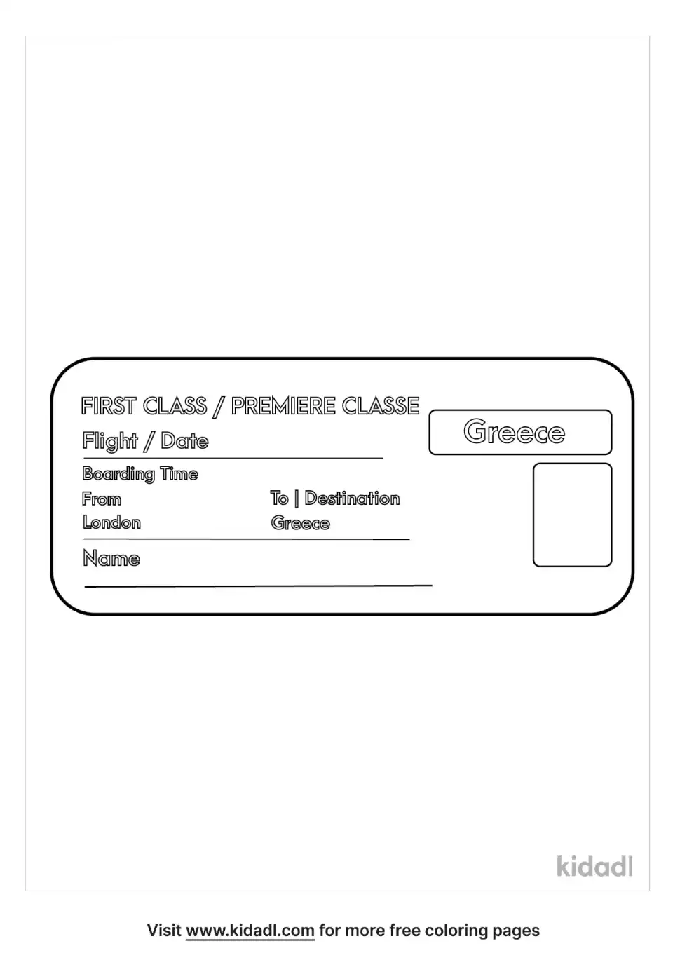 Plane Ticket To Greece Coloring Page