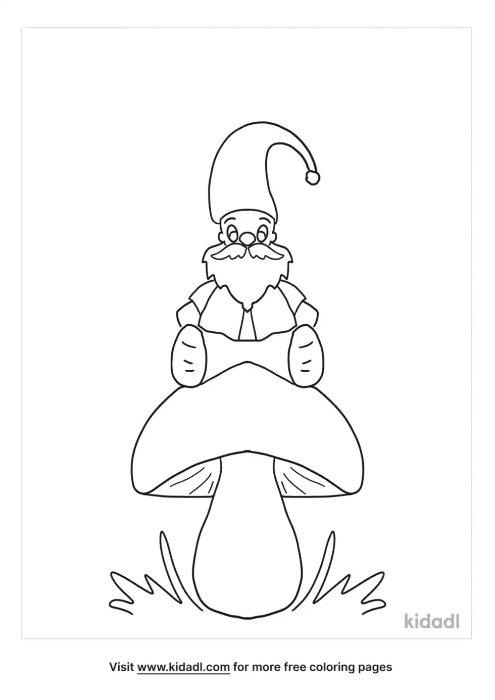 Gnome On A Mushroom Coloring Page