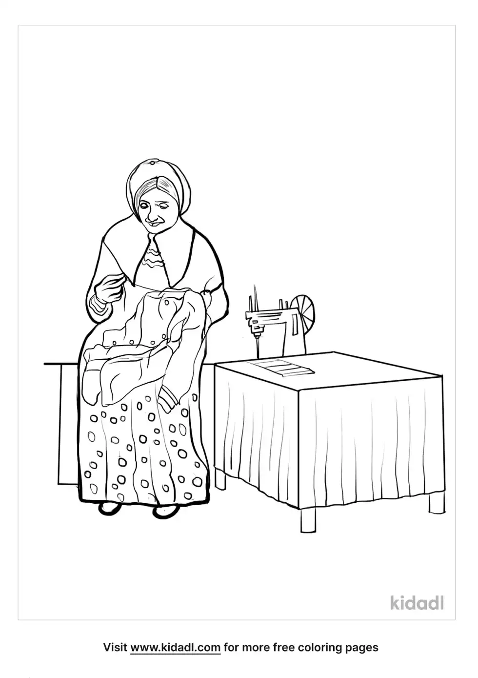 Puritan Woman Sewing Coloring Page