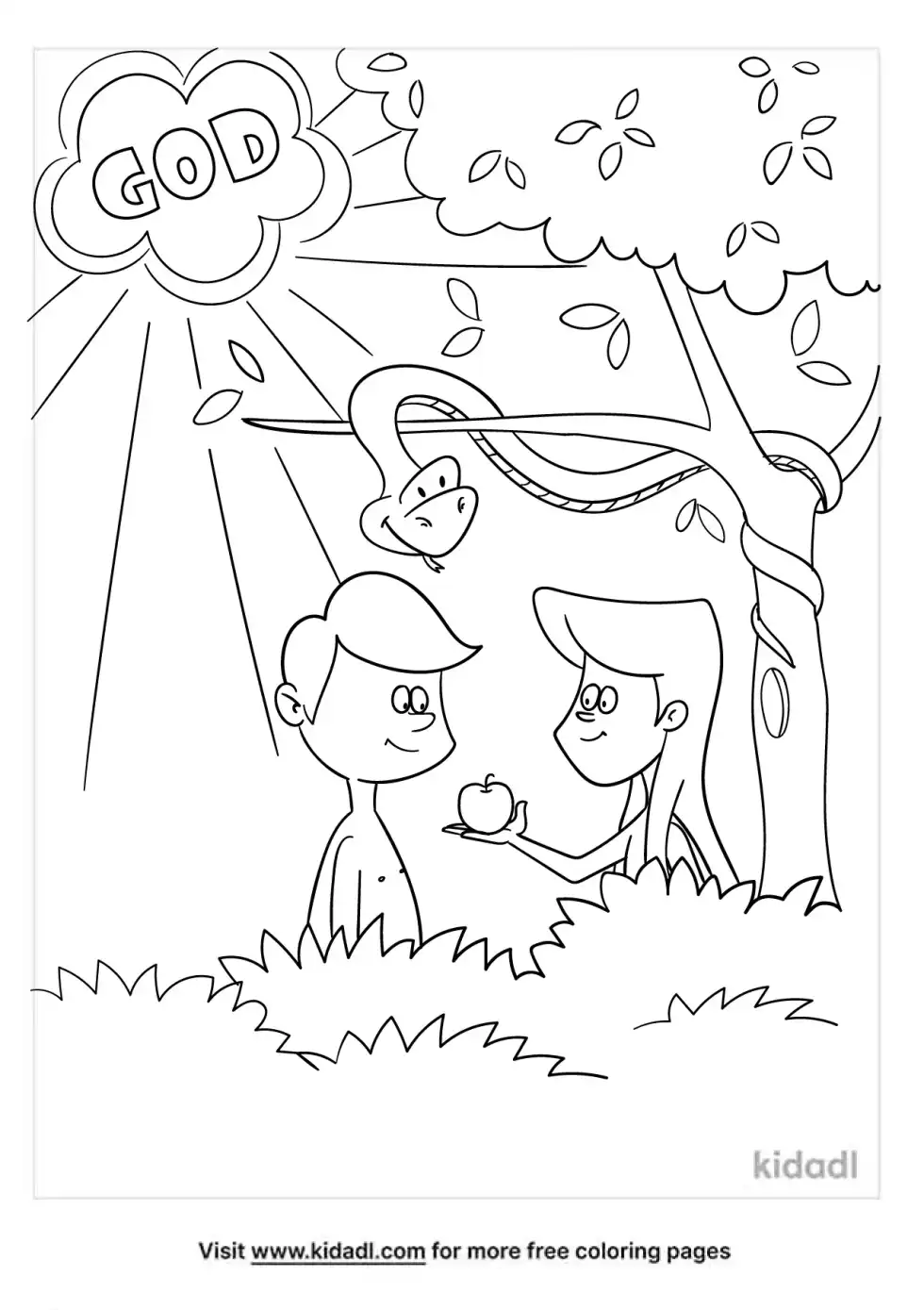 Adam And Eve With God Coloring Page
