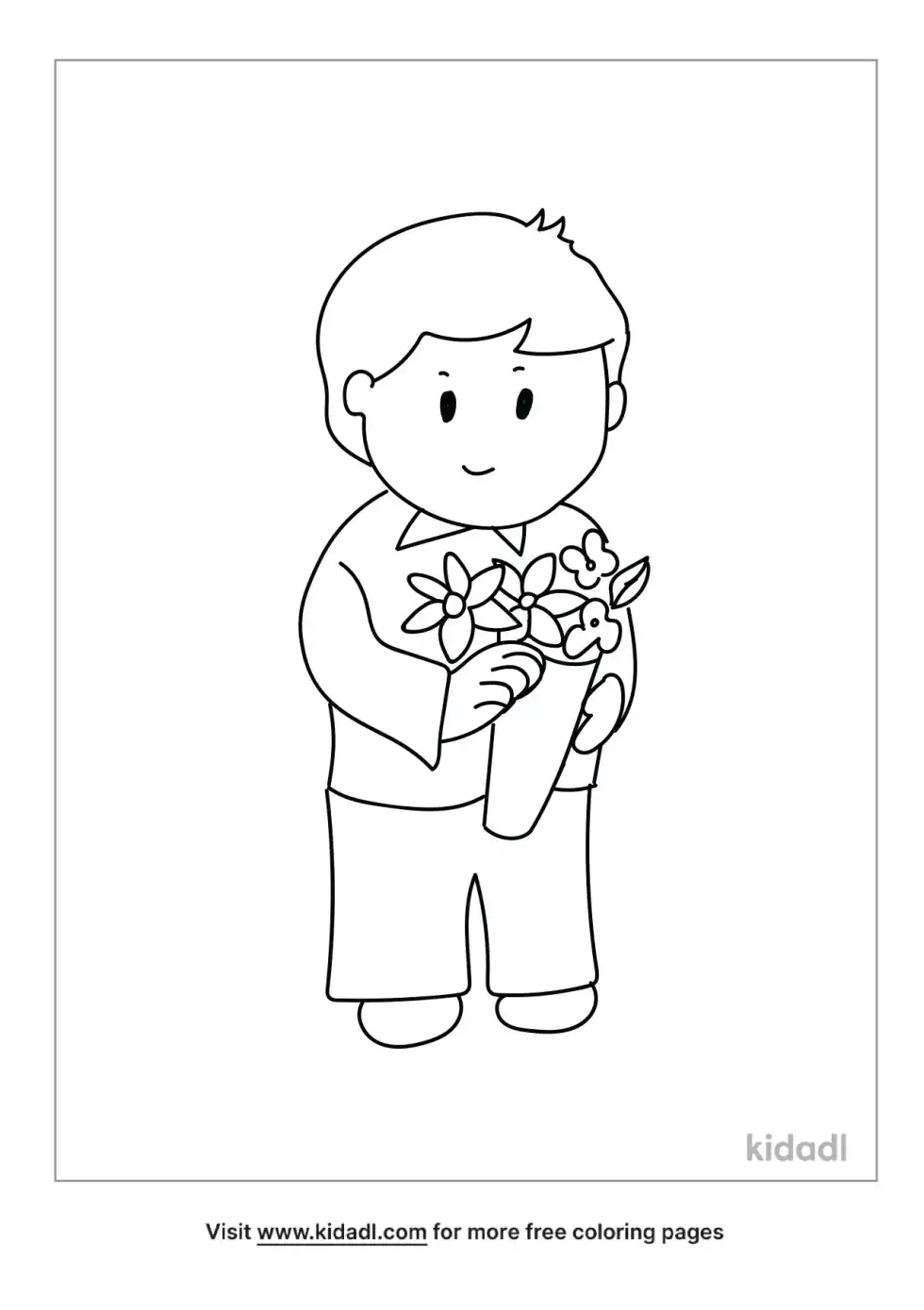 Child Holding Flowers Coloring Page