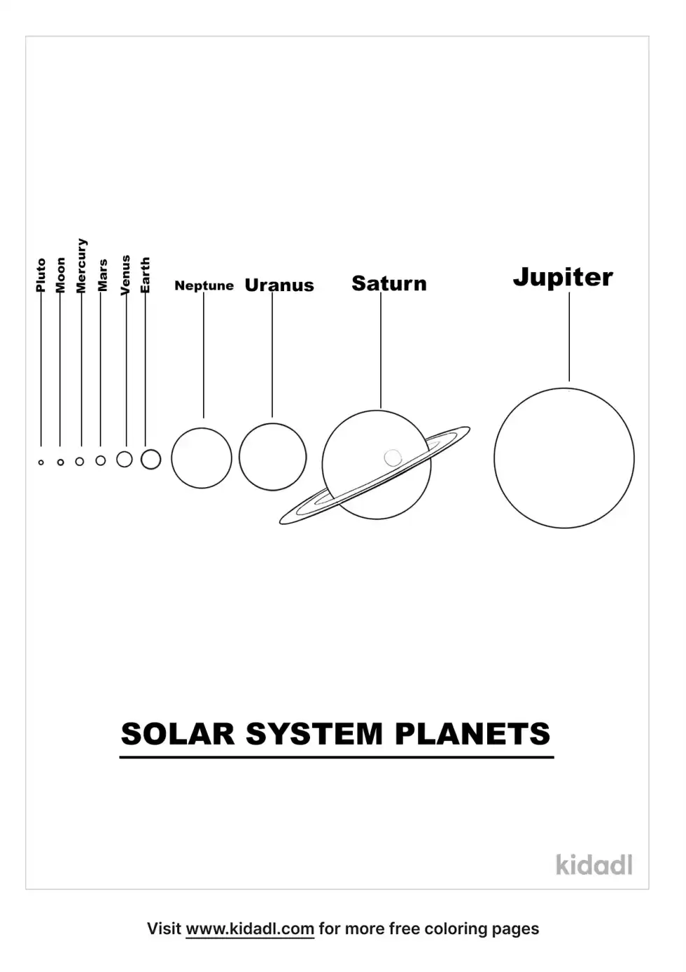 Solar System Planets Size Comparison Coloring Page