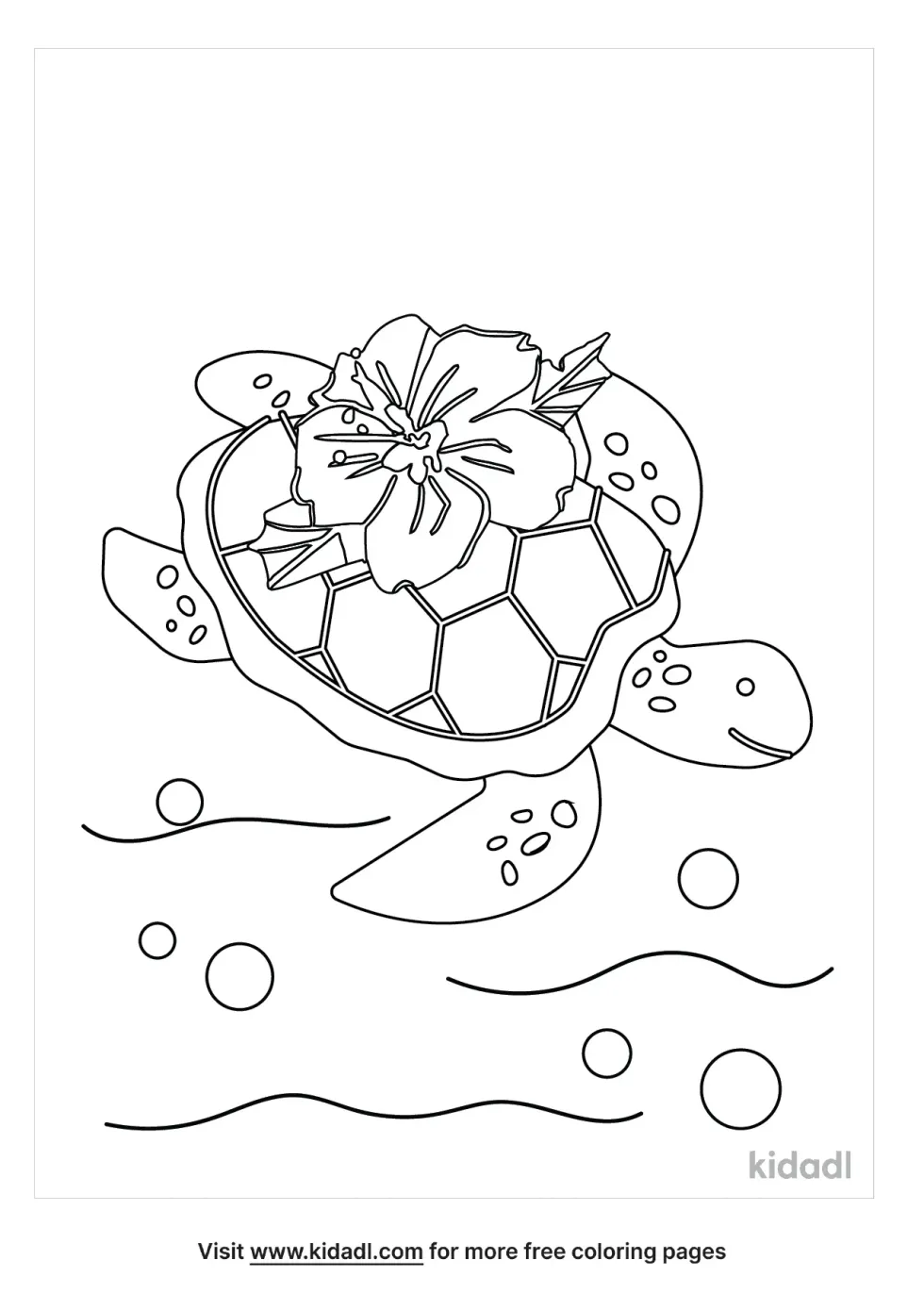 Hibiscus With Sea Turtle Coloring Page