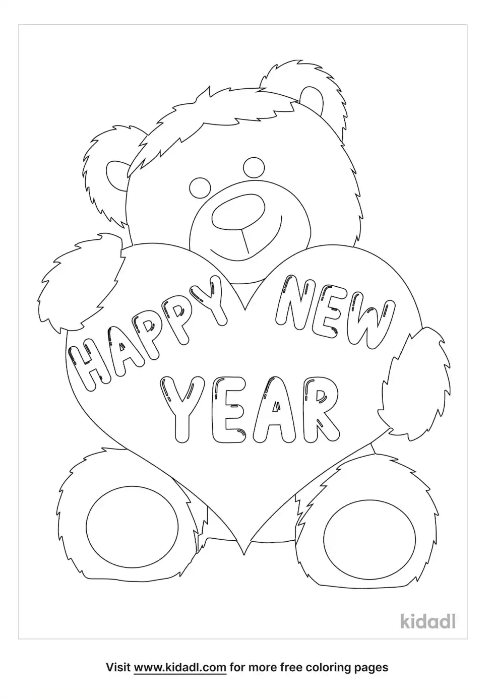 Happy New Year Bear Coloring Page