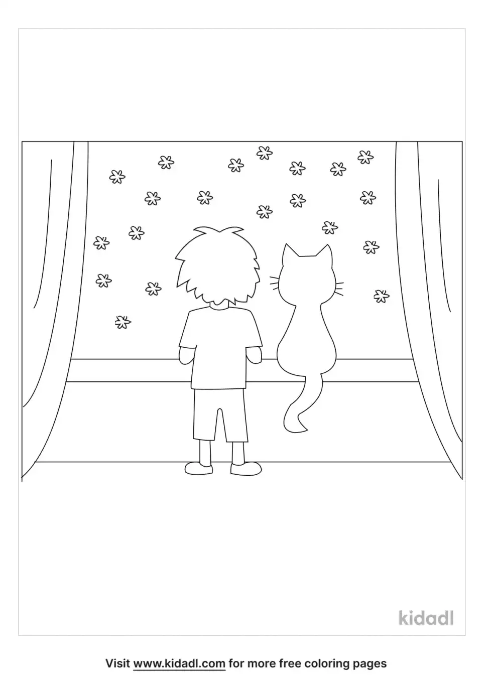 Kid Watching Snow Fall Coloring Page